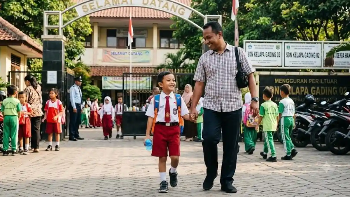 DUKUNG PROGRAM GAMAS, HARI PERTAMA SEKOLAH PARA AYAH ANTAR ANAKNYA