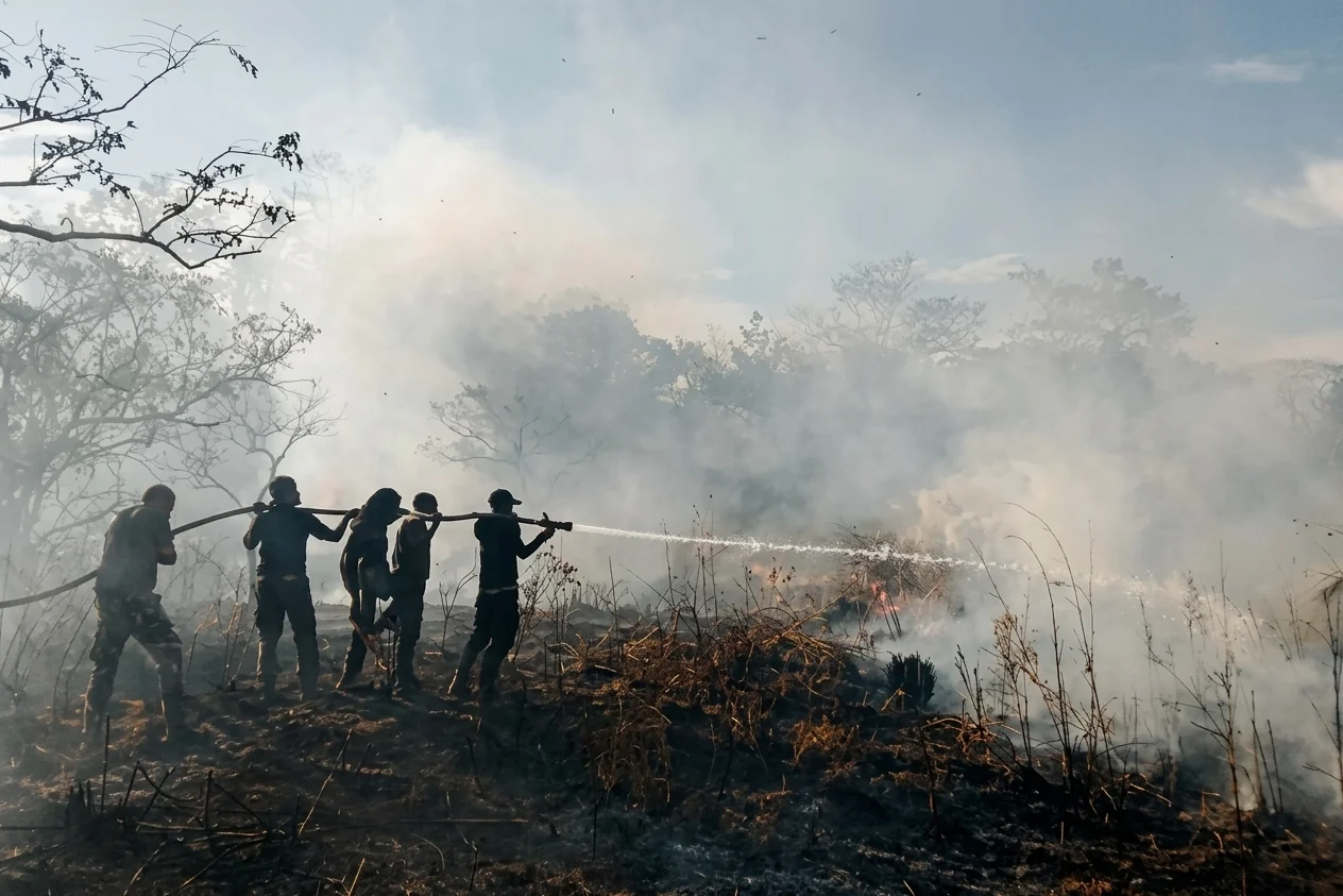 CEGAH API MERAMBAT KE PERMUKIMAN, TIM GABUNGAN TNI-POLRI DAN DAMKAR TUNTASKAN KARHUTLA DI WOUMA
