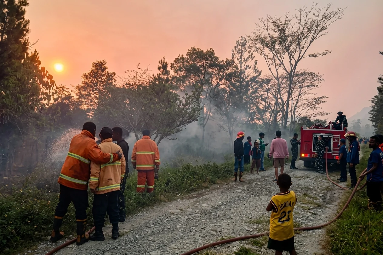RESPONS CEPAT DI TENGAH SIAGA KEAMANAN, KODIM 1702/JAYAWIJAYA BERSAMA DAMKAR PADAMKAN KARHUTLA DI SIEPKOSI
