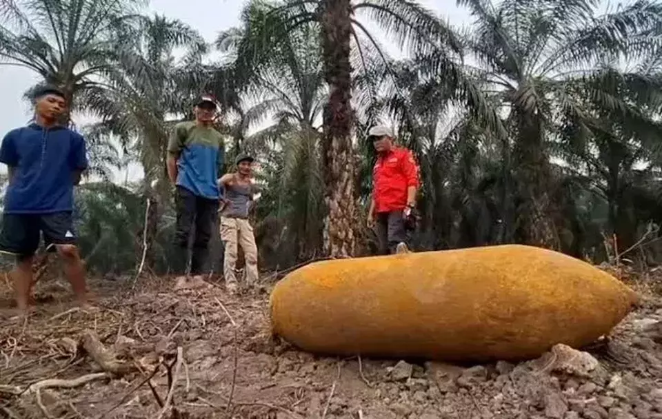 MORTIR RAKSASA 200 KG DITEMUKAN DI KEBUN SAWIT OGAN ILIR, GEGANA LEDAKKAN: MASIH AKTIF