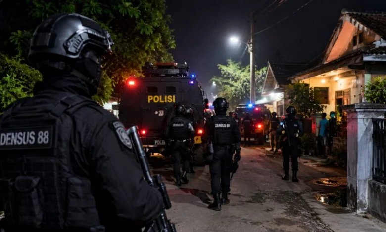 DENSUS 88 GEREBEK DESA PURBAYAN SUKOHARJO, SUARA TEMBAKAN TERDENGAR – DIDUGA TERKAIT PEMBAKARAN WARUNG MIE BABI