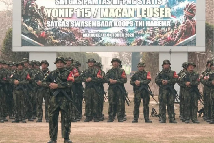 PERKUAT KEAMANAN PERBATASAN DAN SATGAS SWASEMBADA, YONIF 115/MACAN LEUSER RESMI BERTUGAS DI PAPUA SELATAN